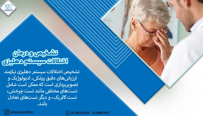 پزشک در حال تشخیص و درمان مشکل اختلال سیستم دهلیزی یک خانم مسن