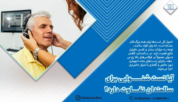 ادیومتریست در حال توضیح تفاوت تست شنوایی برای سالمندان به بیمار