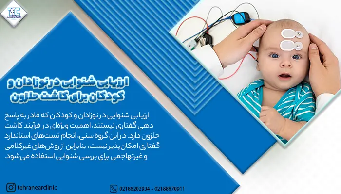 تصویر نوزادی که در حال ارزیابی شنوایی قبل از کاشت حلزون است